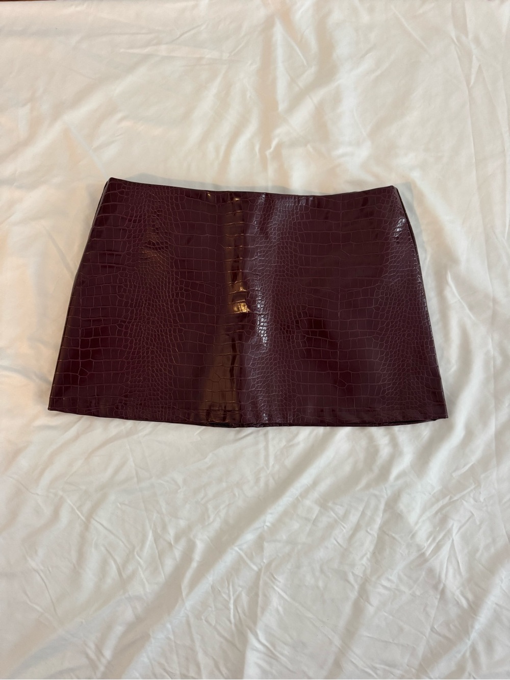 Faux Leather Crocodile Print Red Mini Skirt